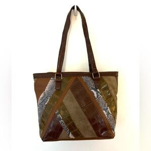 GAL Vintage Patchwork Faux Leather Suede Snakeskin Large Tote Shoulder Bag